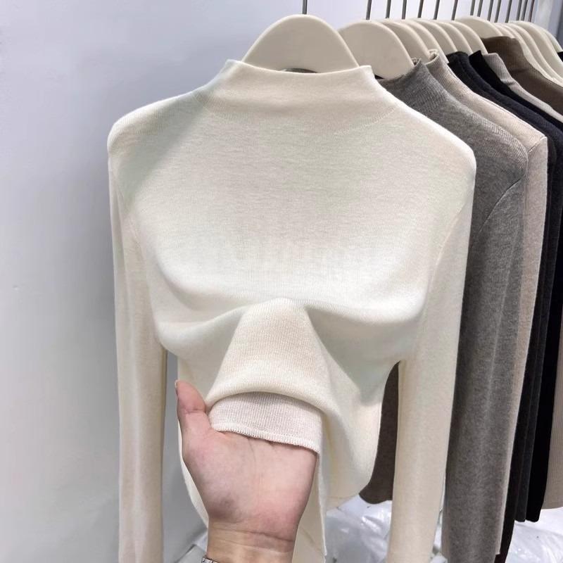 Semi-turtleneck Spring and Autumn Soft Waxy Thin Bottoming Shirt Women's New Slim-fitting Mid-neck Knitted Sweater with Top Inside