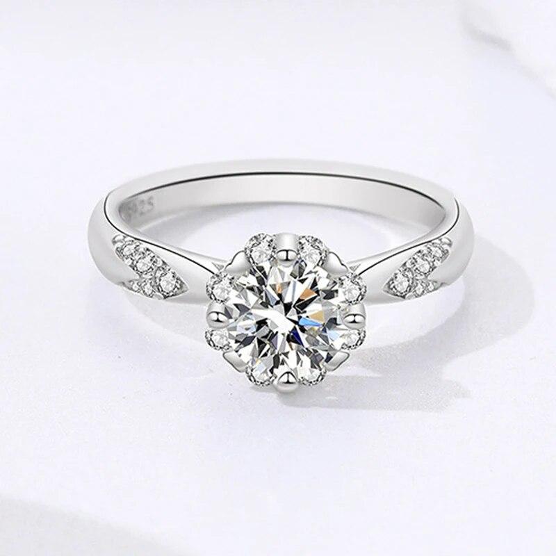 Bagues Moissanite 6,5 mm 1 ct Vvs1 pour femmes Alliance classique de fiançailles Fleur Diamant simulé Argent sterling S925 Bijoux