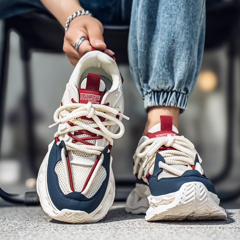 2025 spring new mesh breathable men's shoes lace-up casual sports shoes youth thick-soled heightening dad trendy shoes