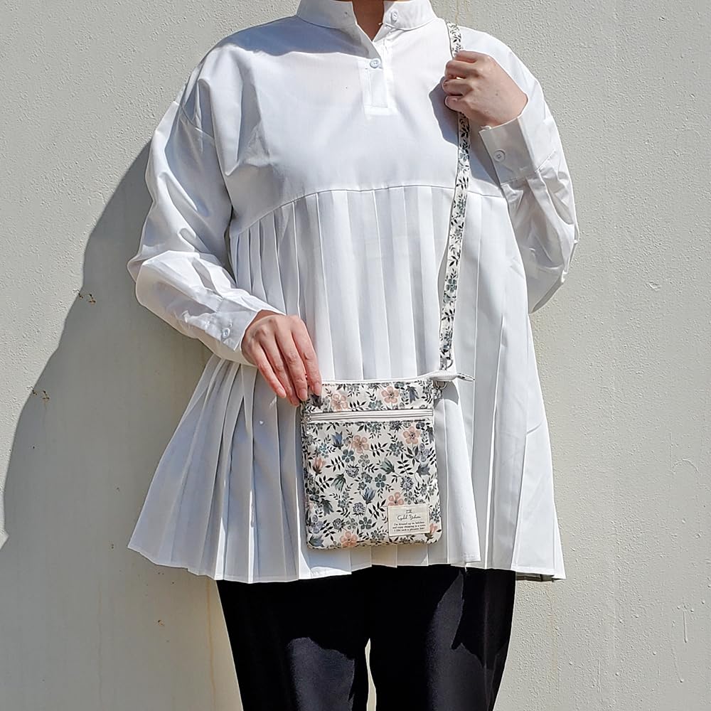 [Cyalel Yahata] Cotton-Touch Liberty Print Mini Shoulder Pouch, Smartphone Pouch, Crossbody Bag for Women, Lightweight, Slim, Stylish, Cute Floral