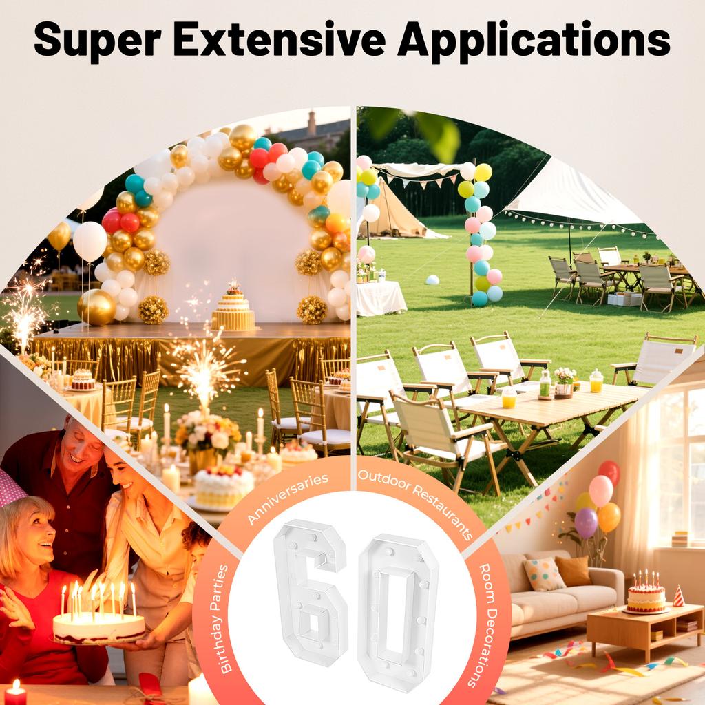 60 Light Up Numbers Vintage LED Large Birthday Decor for 60th Anniversary Party Battery Powered Home Decor