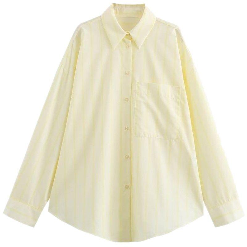 

Fashion Style 2024 Summer New Women s Clothing Temperament Wild Long Sleeves Polo Collar Stripes Poplin Shirt 3564081 Stripes L