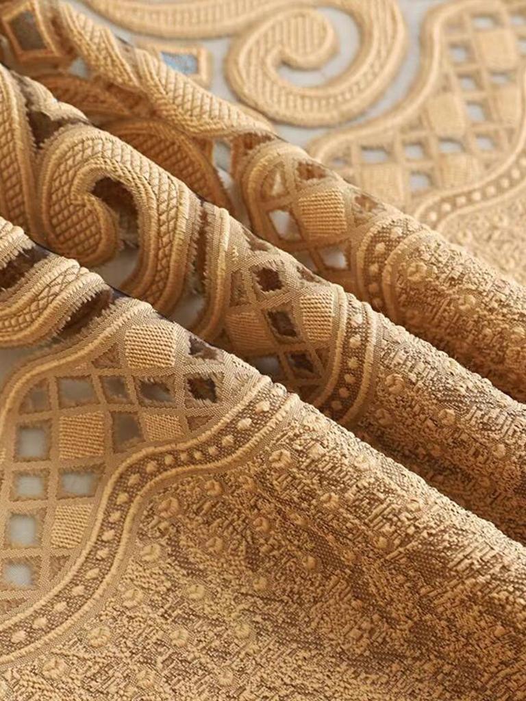Khaki eight character hollow perforated curtains suitable for decorating living room and bedroom curtains