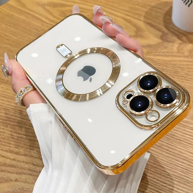 Luxury Fashion Plating For Magsafe Case For iPhone 15 14 13 12 11 Pro Max Plus Magnetic Wireless Charging Shockproof Back Cover