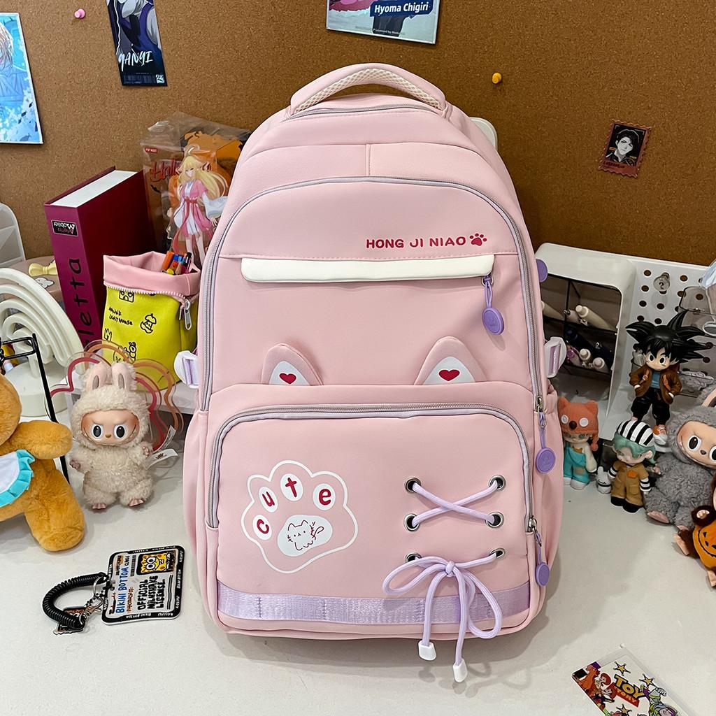 Large Capacity Simple Backpack With Letter Printing And Cat Ear Design For Daily