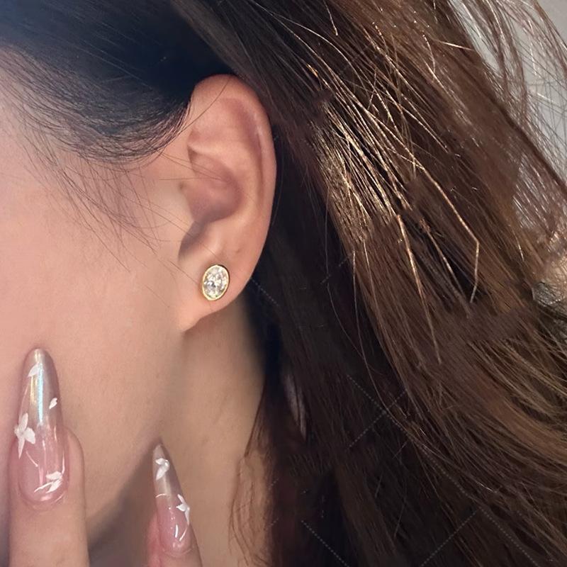 OEVAS Classic Oval/Water Drop Bubble Zircon Earrings for Women S925 Silver Plated Gold Party Fine Jewelry