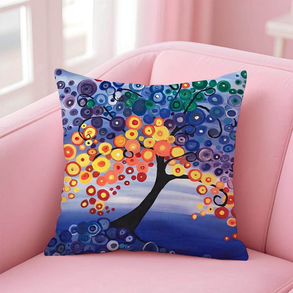 Colored Tree Anime Cushion Cover Pillow Case Soft Friendly Fabric  Concealed Zipper