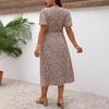 Elegantes Übersee-Leopardenmuster Übergrößenkleid - Damen Kurzarm Verdrehtes Design