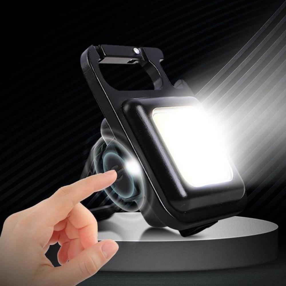 Mini LED Keychain Light Multifunction Portable USB Rechargeable Pocket Work Light with Corkscrew for Outdoor Camping Fishing Climbing