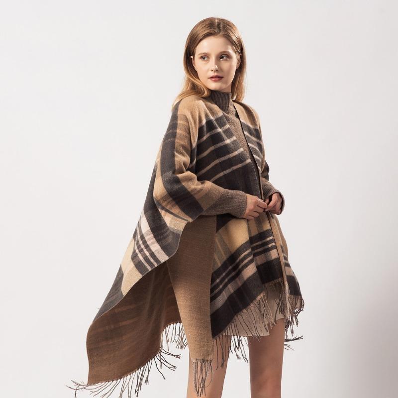 Women S Plaid Tassel Scarf Warm Dual Use Shawl European Fashion