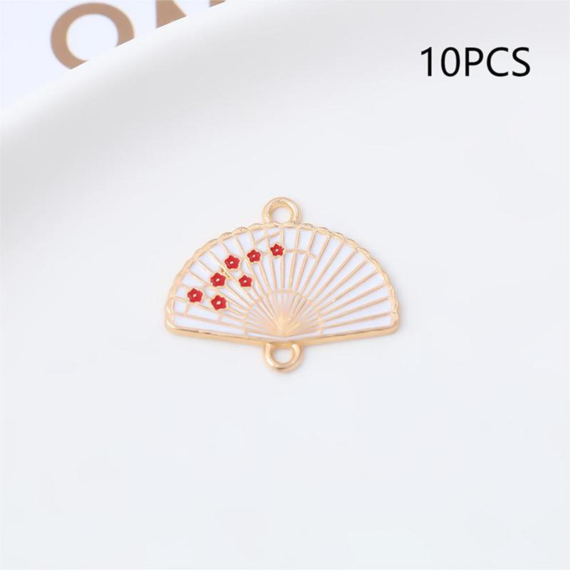 

10Pcs Chinese Style Vintage Alloy Enamel Plum Blossom Fan Charms For Jewelry Making Diy Bracelets Earrings Pendants Accessories A1