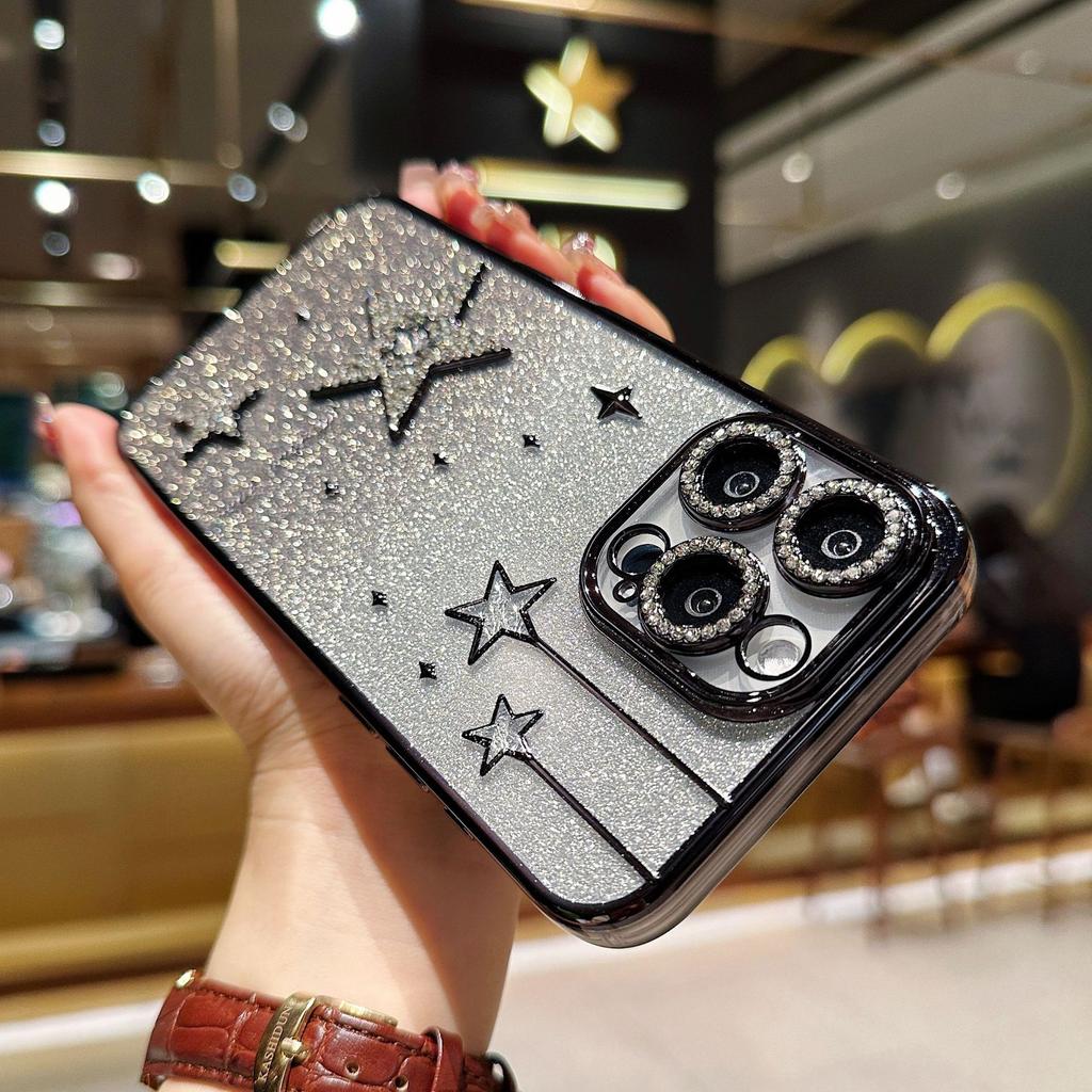 The Creative Three-dimensional Meteor Is Suitable for IPhone15promax Phone Case, Apple 14 Gradient Glitter 13 Flash Diamond Lens