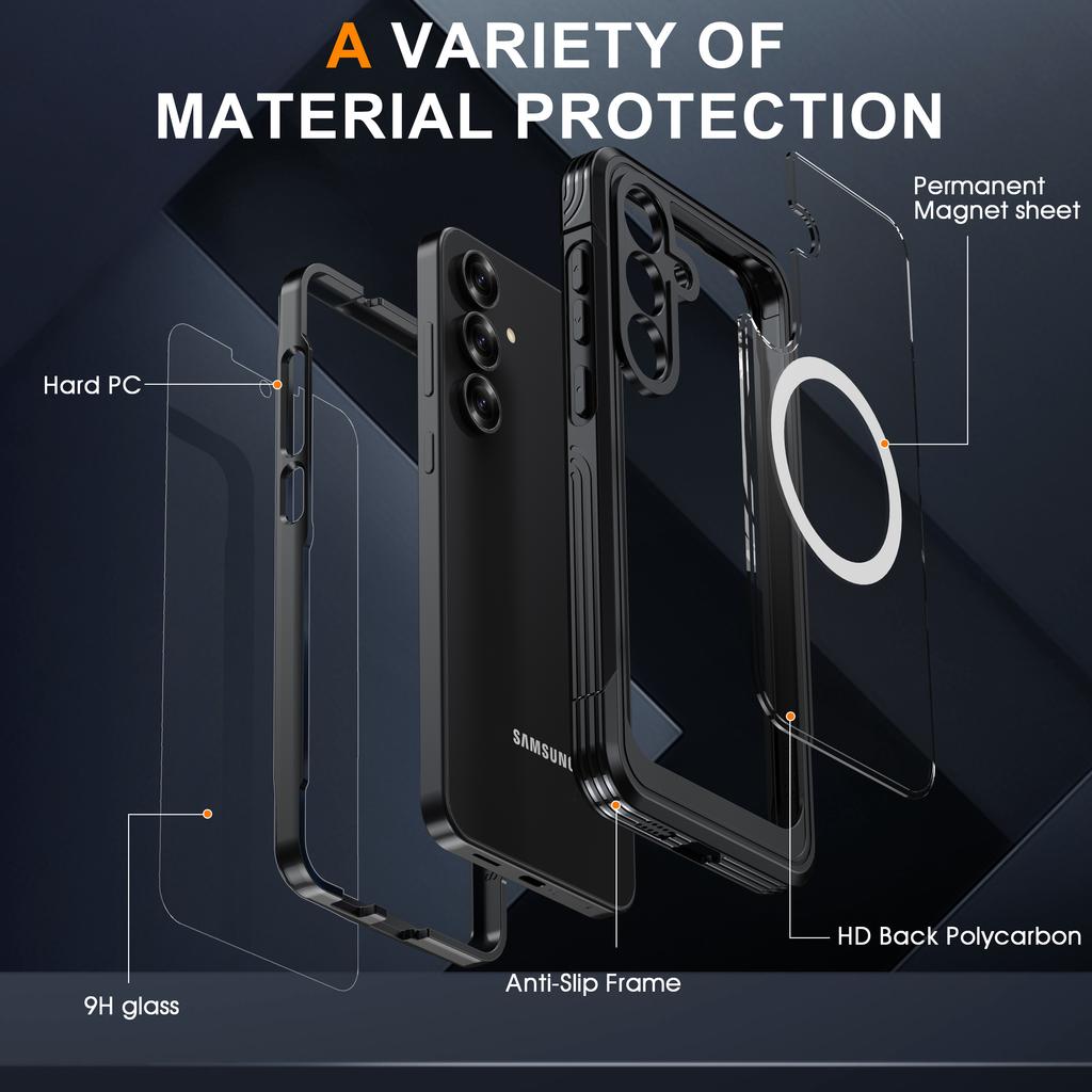 Pro pouzdro na telefon Samsung S25FE, Ultra tenké, Průhledné, Bezdrátové magnetické, Odolné proti pádu, Poškrábání, Prachu a Nárazům