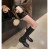Studiolee Vegetable Tanned Leather Pattern~ Double Buckle with Round Head But Knee Side Zipper Thick Heel Knight Boots Women