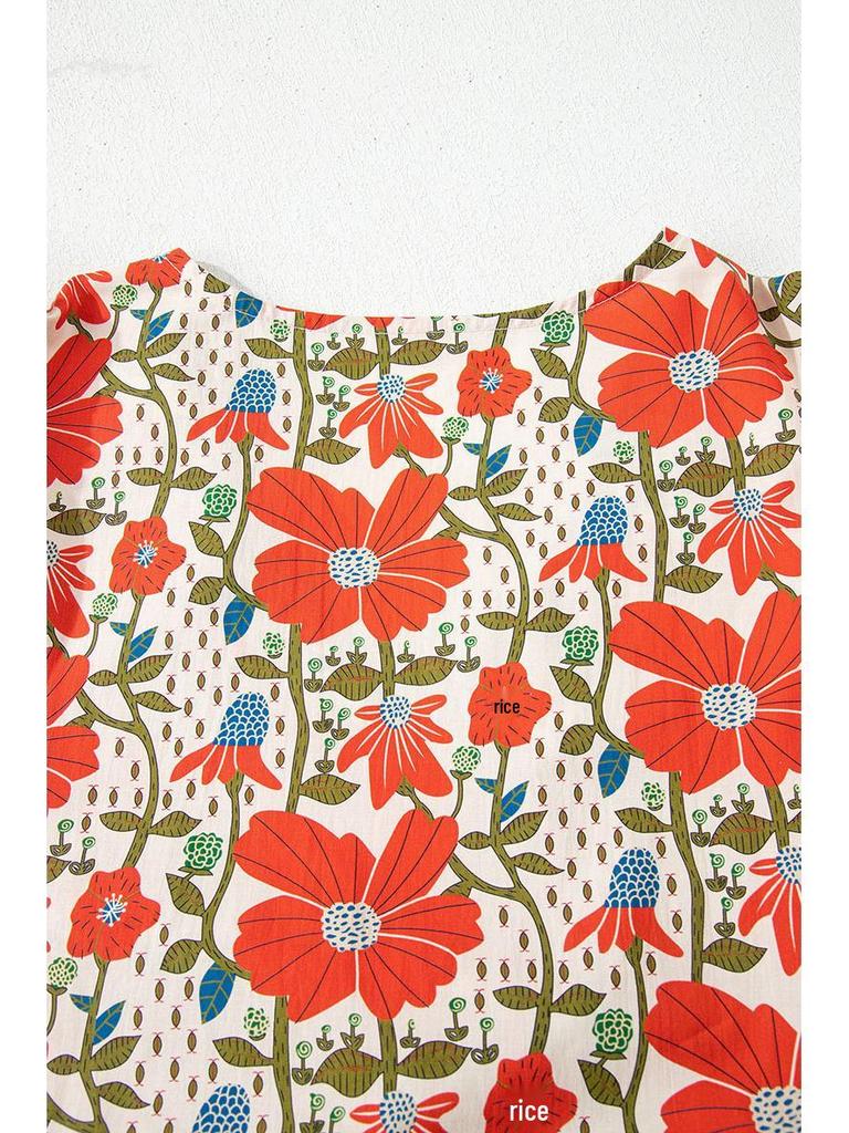 2026 Summer V-Neck Floral Print Dress: Versatile European and American Fashion Loose Cover-up Short Skirt for Women