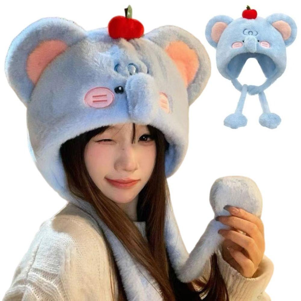 Korean Style Ear Protection Hat Cartoon Plush Pullover Hats Plush Earmuffs Cap Cycling Riding