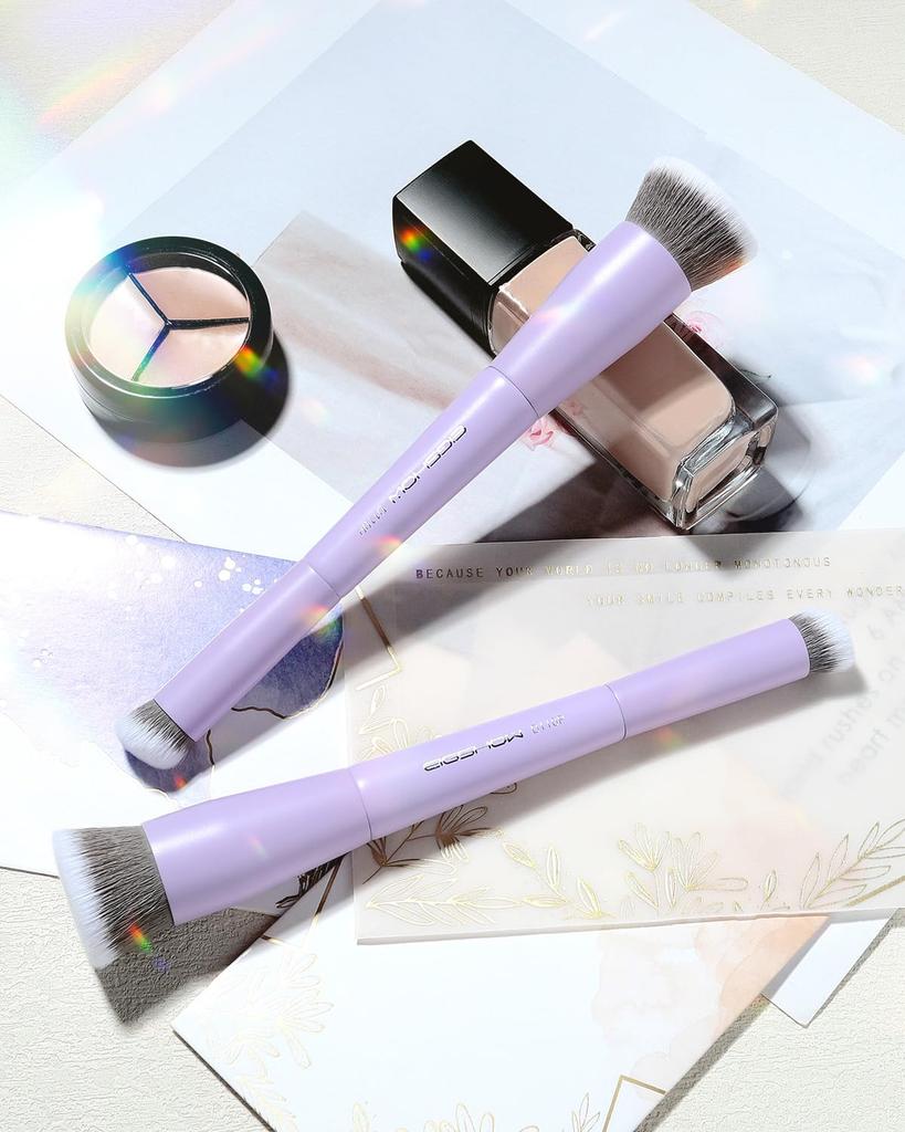 EIGSHOW Dual Head Foundation Concealer Multifunctional Makeup Brush with Silver Ion Synthetic Fiber Bristles for Purple & Brush 2-in-1 Long-Lasting