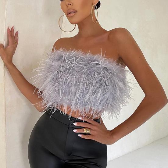 Party Crop Top Sexy Fluffy Skin-touch Sleeveless Off Shoulder Lady Camisole Night Party Clothes