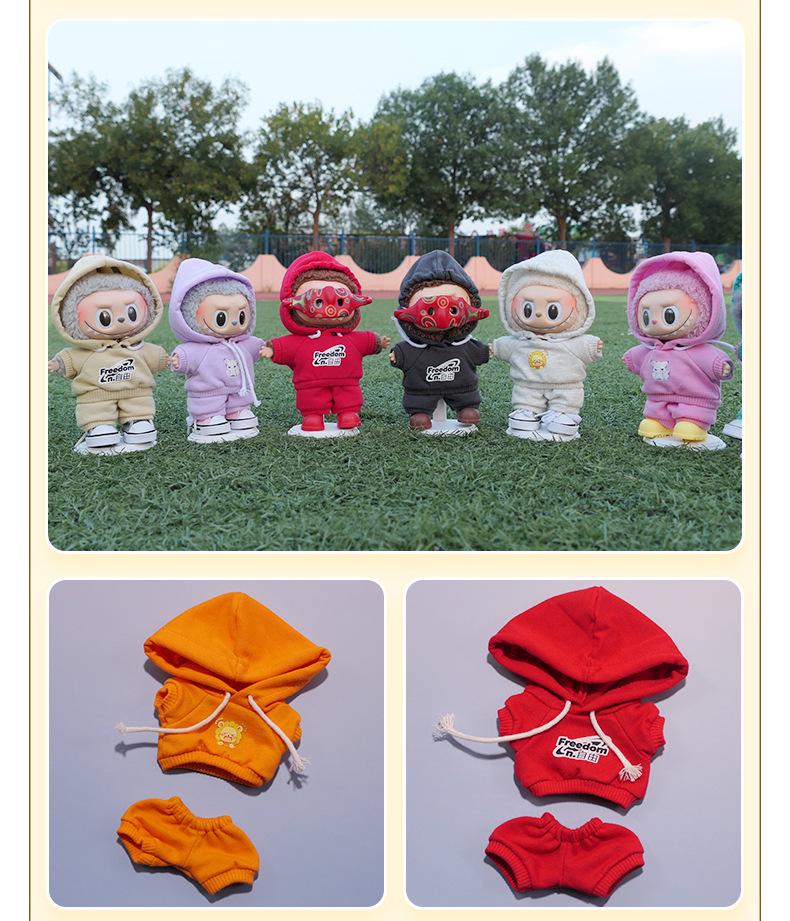 Labubu Hoodie Set: Einfarbige Puppenkleidung mit Anhänger für Erste & Dritte Generation, 17cm austauschbare Plüsch-Merchandise.