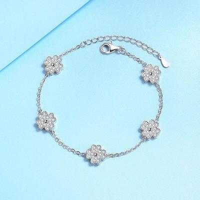 S925 Sterling Silver Bracelet for Women Xiaohongshu Same Style Micro-set Five-flower Moissanite Bracelet Trend Style