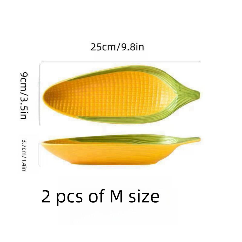Cartoon Creative Hand-painted Corn Ceramic Plate Relief Personalized Trend Fruit Plate Snack Plate Refreshment Plate 2PCS