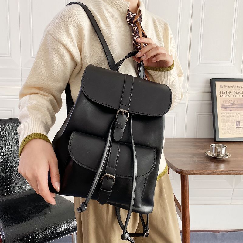 Purse Backpack Geometry Shape Brown Leather Backpack Women Anti