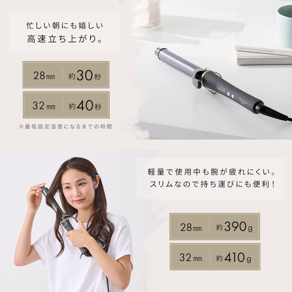 Iris Ohyama MiCOLA Curling Iron Pipe Diameter 28mm Compatible with Overseas Temperature Adjustable HIR-MC201-H Dark Gray