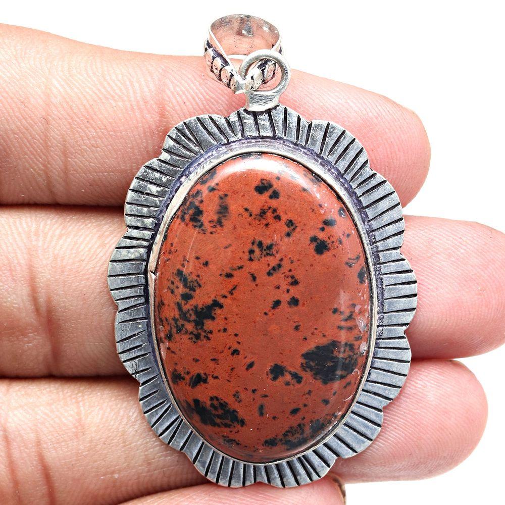 Pendant Mahogany Obsidian Gemstone Gift For Her Silver Jewelry 2.25"
