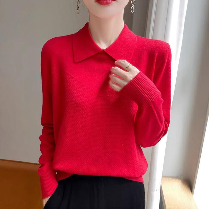 Women's Casual POLO Collar Knit Pullover - Loose Long Sleeve Autumn/Winter Lapel Sweater Design.