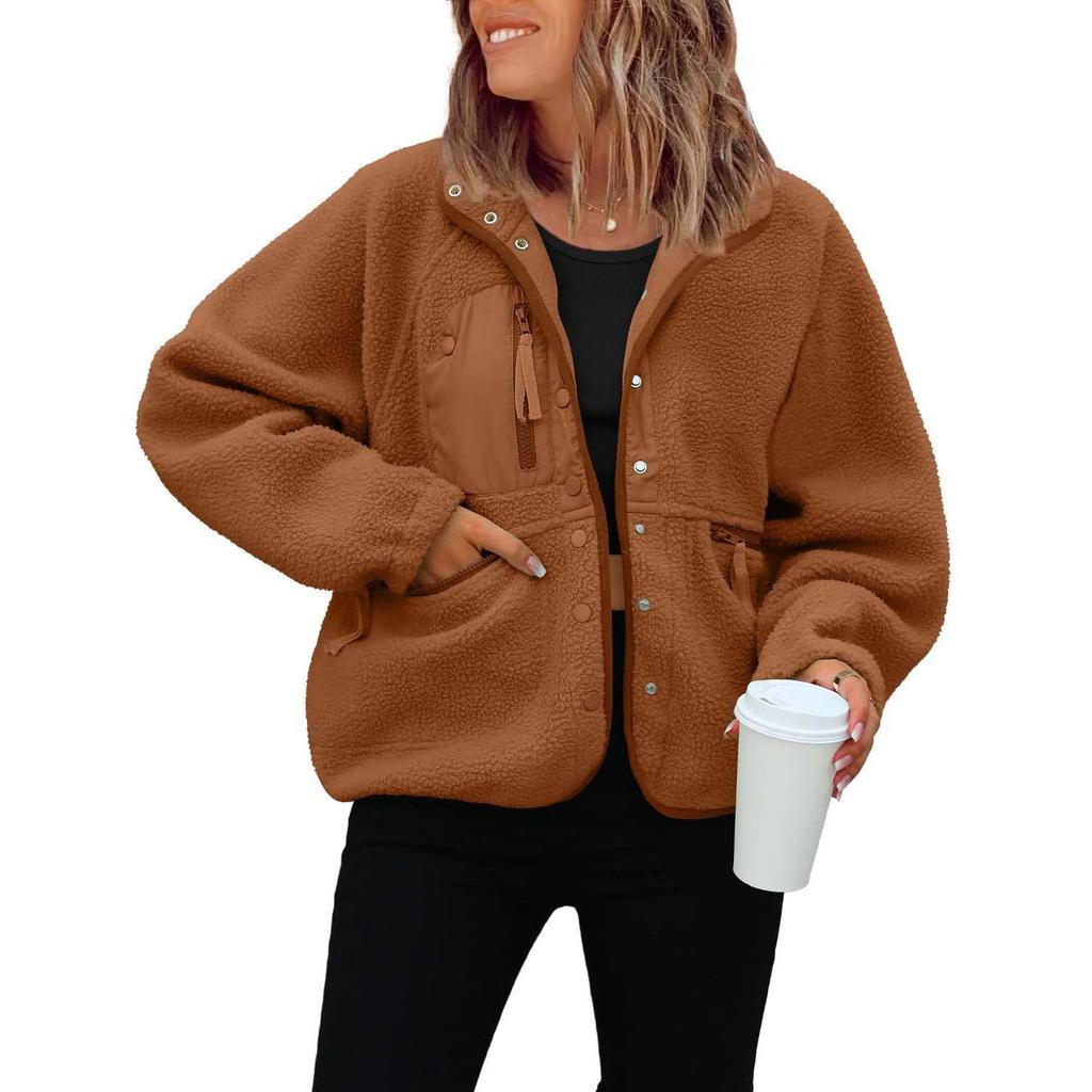 Cappotto in Pile Polare da Donna Autunno/Inverno Sportivo Casual Tinta Unita Giacca Maglione Caldo Top 20 colori