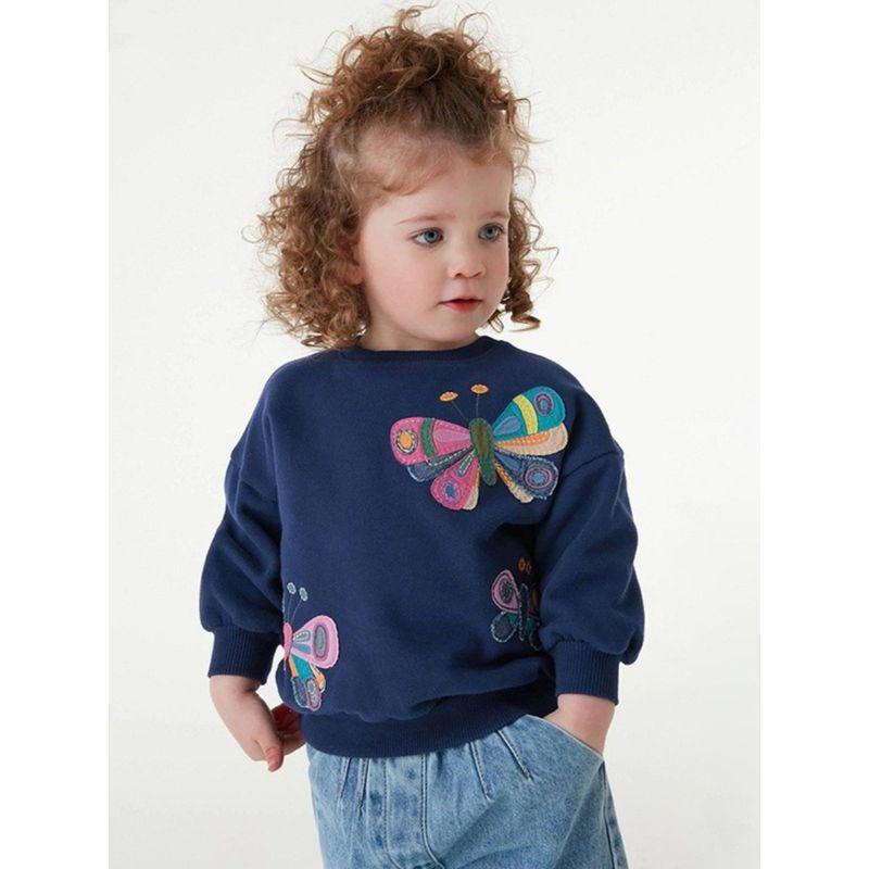 Spring & Fall Kids Baby Sweater Children's Jacket Girl Long Sleeves Pullover Pure Cotton Cartoon Dark Blue Butterfly Bottoming Shirt Trendy