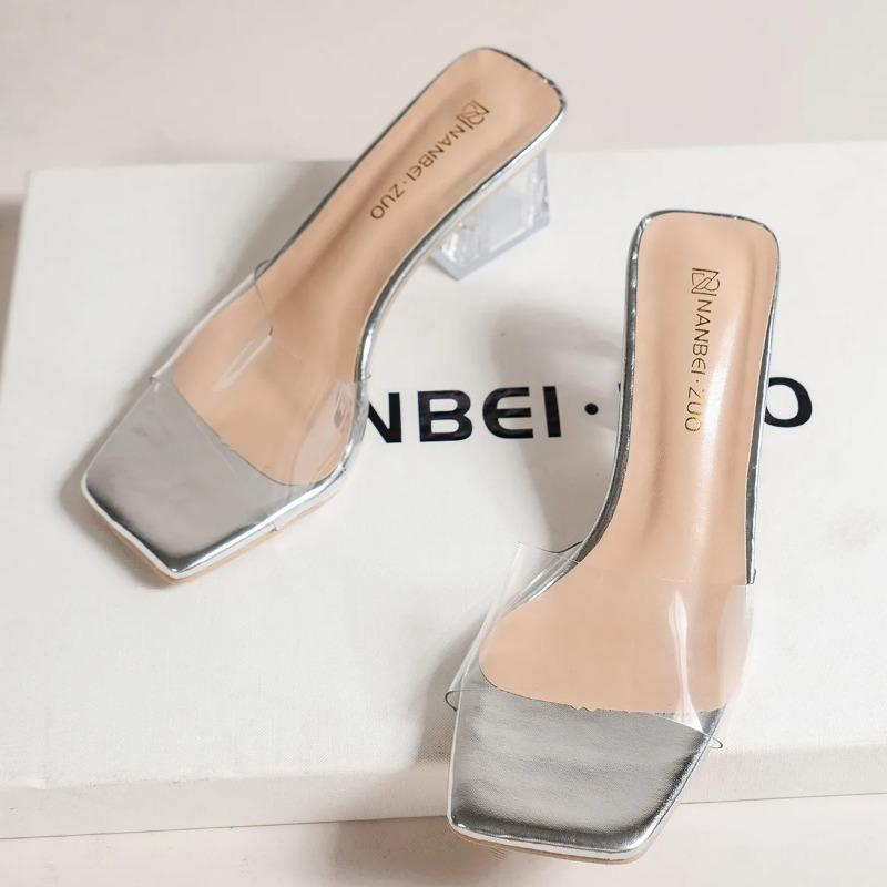 Women's Slippers Temperament Transparent Pvc Middle Heels Slippers Summer New Mules Slippers for Women Comfortable Cool Slipper