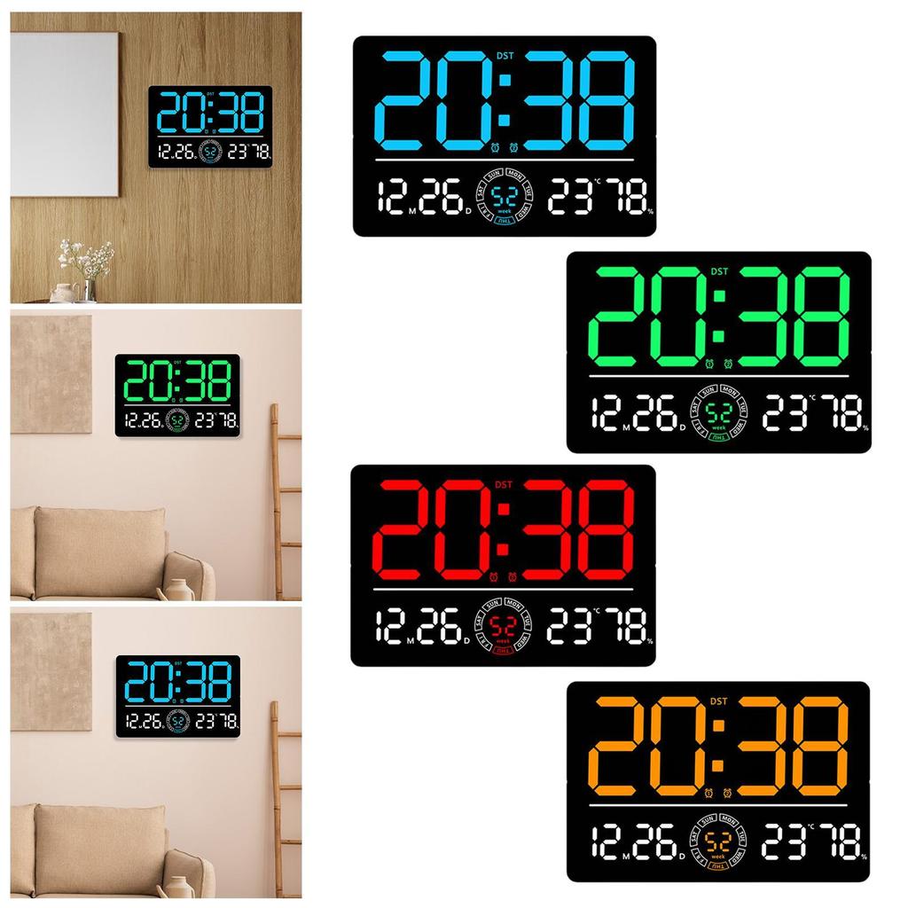 Digital Wall Clock Home Decor Large Display Humidity Display 12/24 LED Alarm