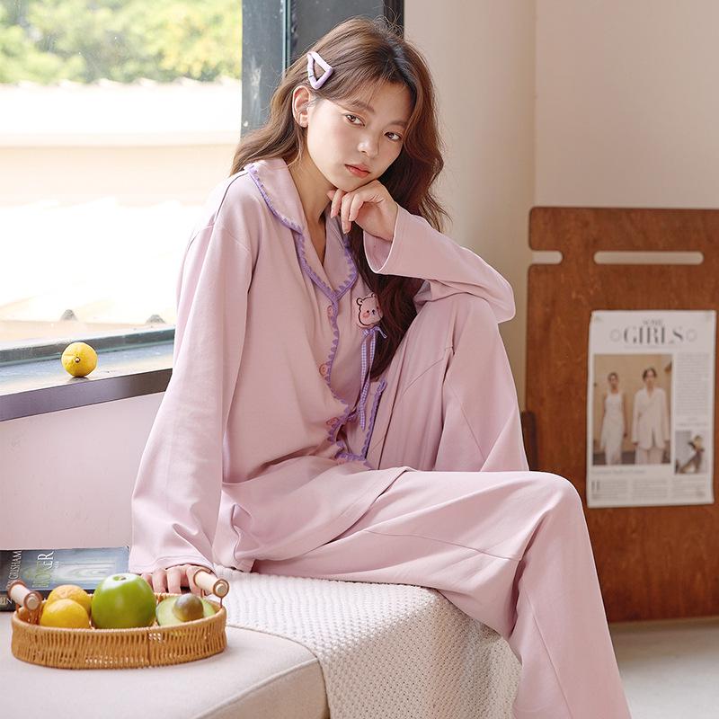2025 Neues Damen Süßes Langarm-Pyjama-Set – Frühling/Herbst Zweiteiliger Cardigan und Hose