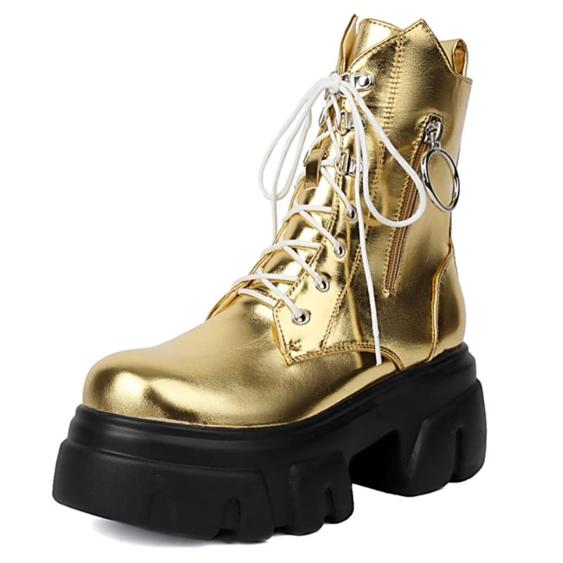 Fashion Platform Ankle Boots for Women New 2024 Winter Black Gold Silver Motorcycle Boots Punk Heel Zipper Party Shoes Lady Large Size