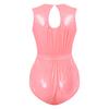 Womens Waterproof Vinyl Sleeveless Back Keyhole Chest Pocket Elastic Waist Button Crotch Leotard