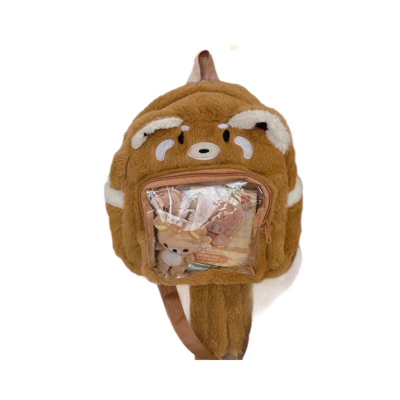 Plush Transparent Cartoon Raccoon Itabag - Cute Student Backpack for School and Commuting