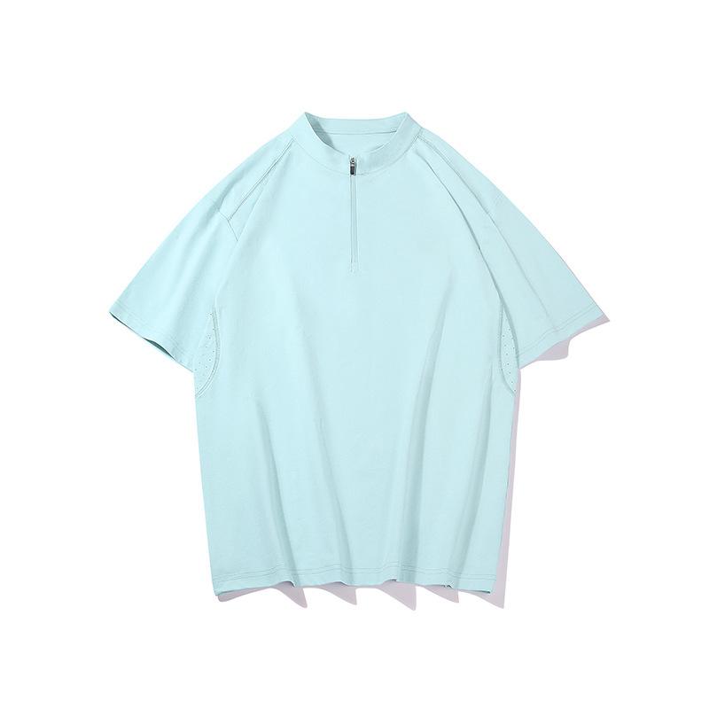 Stand-up Collar Half-Zip Short-Sleeve T-Shirt Summer Solid-Color Outdoor Sports Cooling Fashion Brand Top