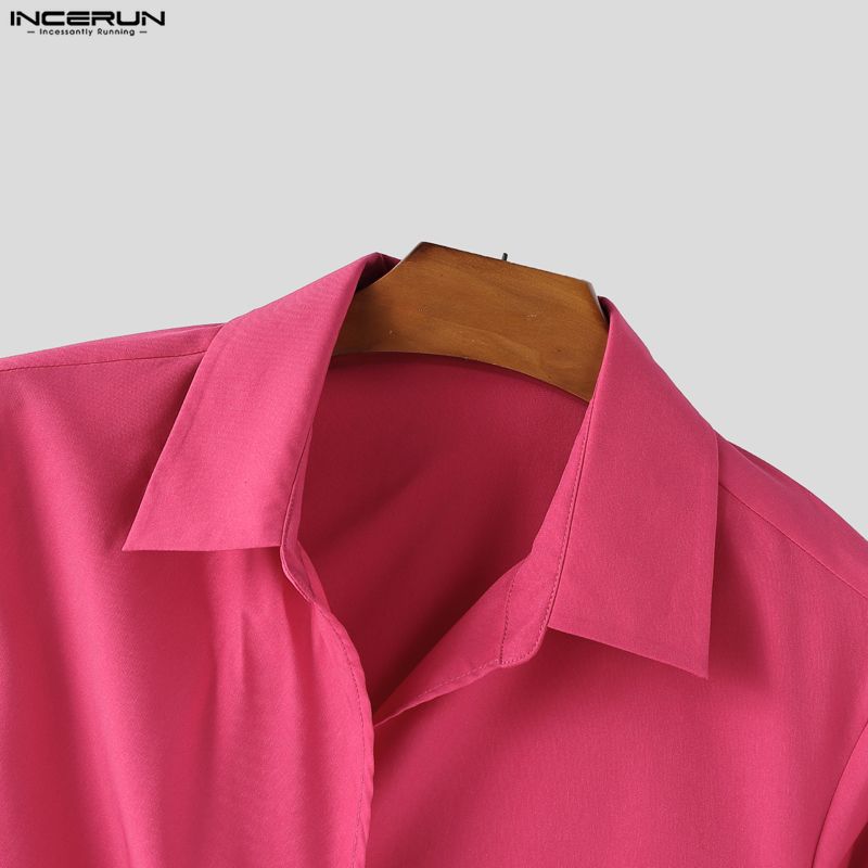INCERUN Spring Men Lapel Neck Long Sleeve Irregular Twisted Casual Shirts Tops
