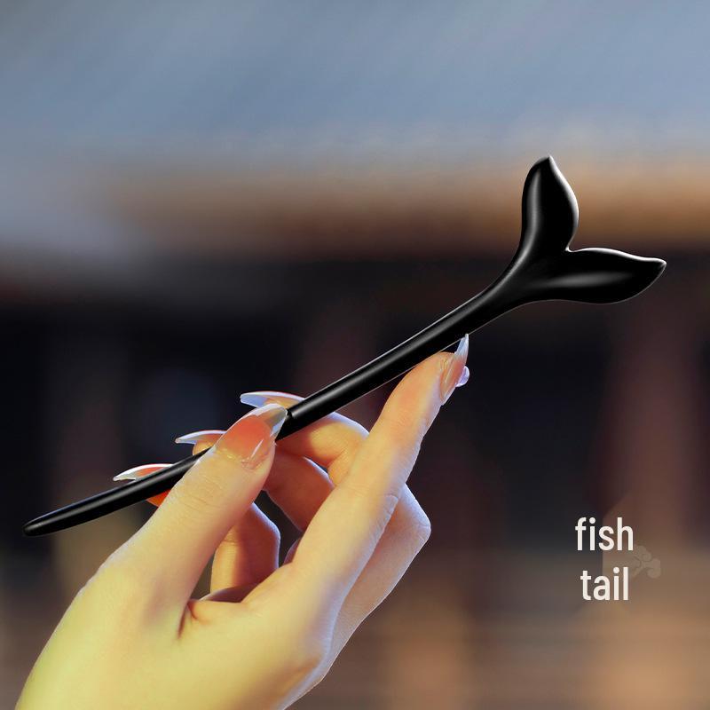 High-End Natural Ebony Wood Hairpin - Extended Chinese Ancient Style Black Hair Bun Accessory