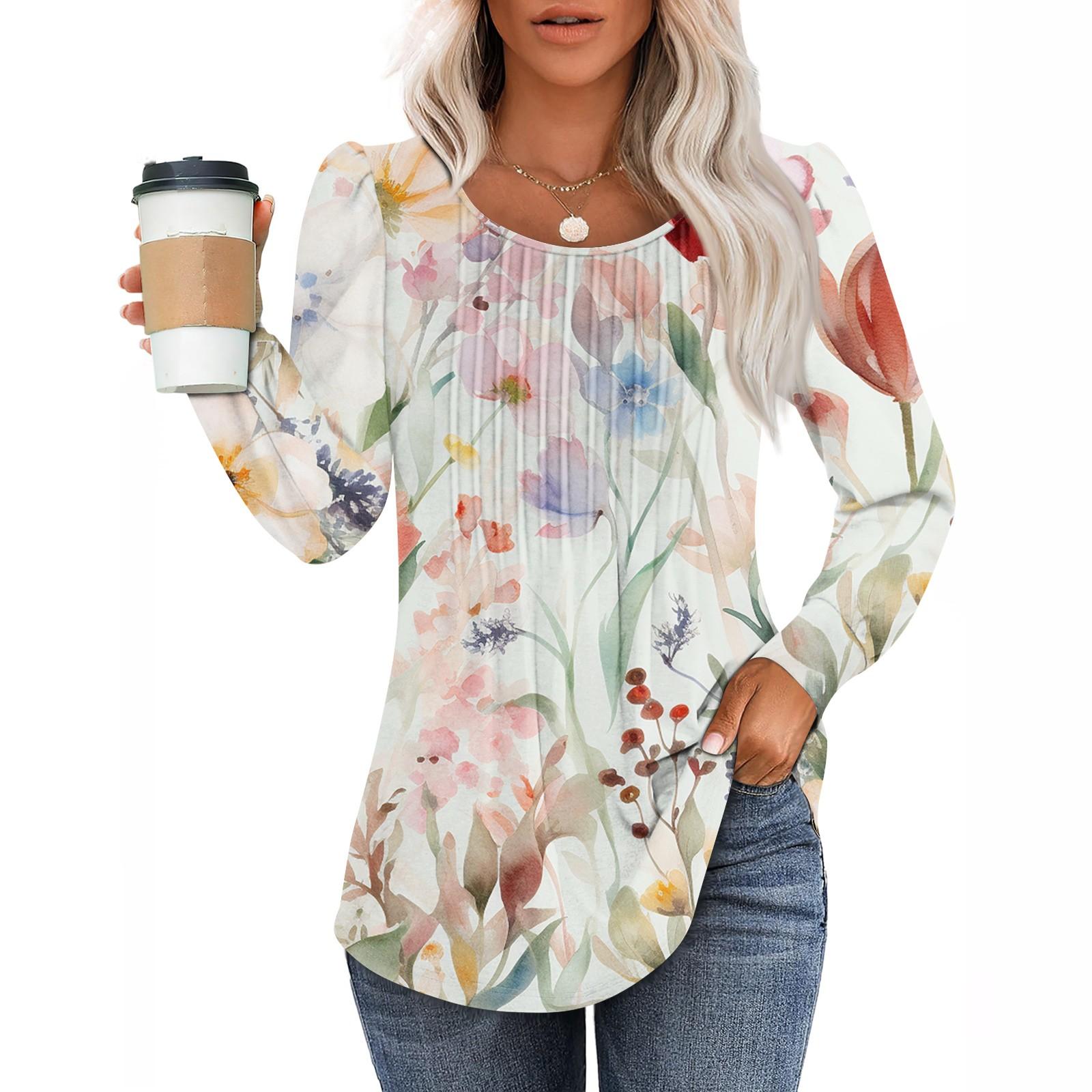 Женская повседневная модная плиссированная рубашка с длинным рукавом и круглым вырезом — фото 10