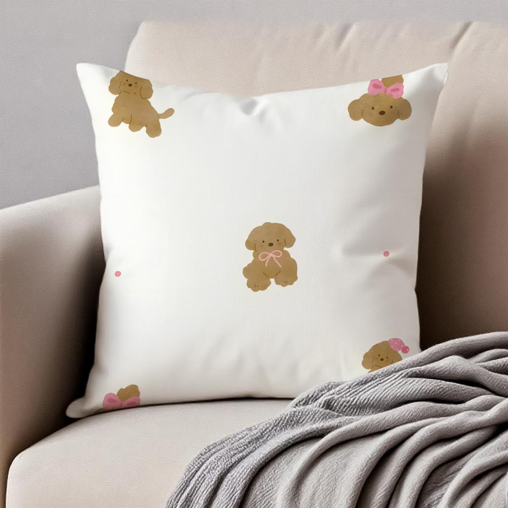 Cuteand Lovely Toy Poodle Dog Animals  Cushion Cover Pillowcase Antidustmite Invisible Zipper Short Plush Sofa Cushion