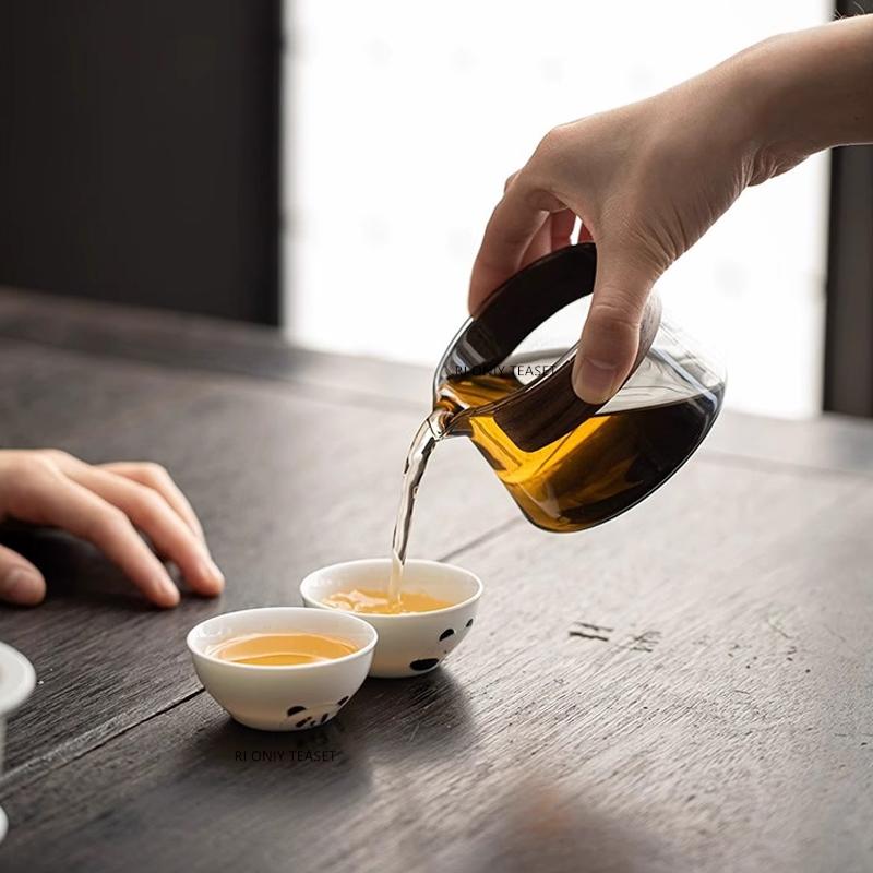Travel Portable Ceramic Tea Set Handmade Panda Teacup Glass Teapot Tea Water Separation Cup Chinese Teaware with Storage Bag