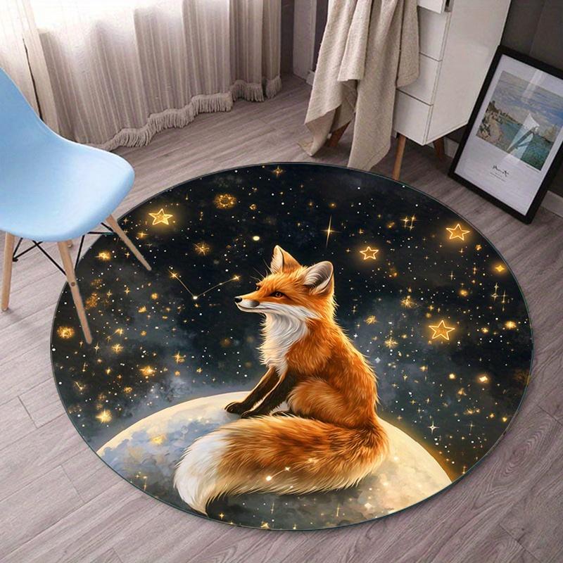 

Round Crystal Velvet Rug Fox Starry Sky Moon Night Cosmic Space Animal Print Round Rug for Bedroom Kids Room Fantasy Decor 60cm x 60cm