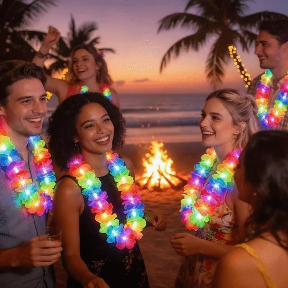 10Pcs Colorful LED Hawaiian Leis Vibrant Tropical Theme Leis Beach Holiday
