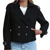 Women's Fashionable Casual Pocket Short Double Breasted Windbreaker Jacket