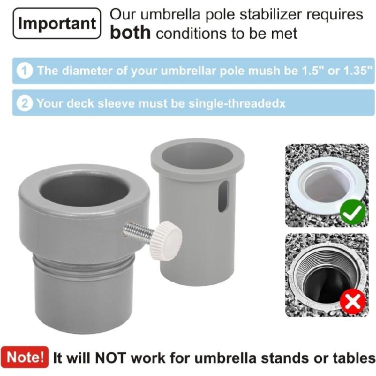Pool Patio Umbrella Rod Adapter Stabilizer Sleeve Fit 1.35inch Umbrella Rod Ground Pool Umbrella Holder Threaded Hole