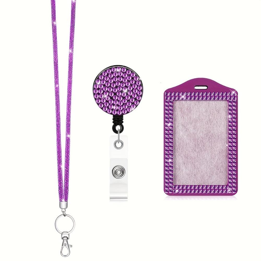 Bling Shiny Finish Badge Reel Retractable Lanyard Retractable Badge Holder Office Use фиолетовый