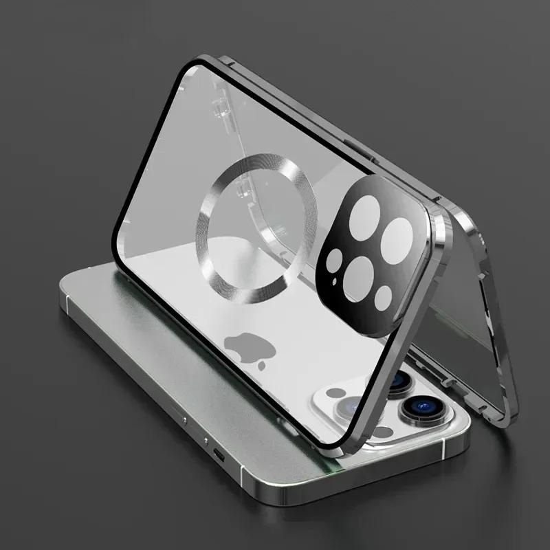 For Magsafe Case For iPhone 17 16e 15 14 13 12Pro Max Metal Magnetic Wireless Charging Lens Protection Double Sided Buckle Cover