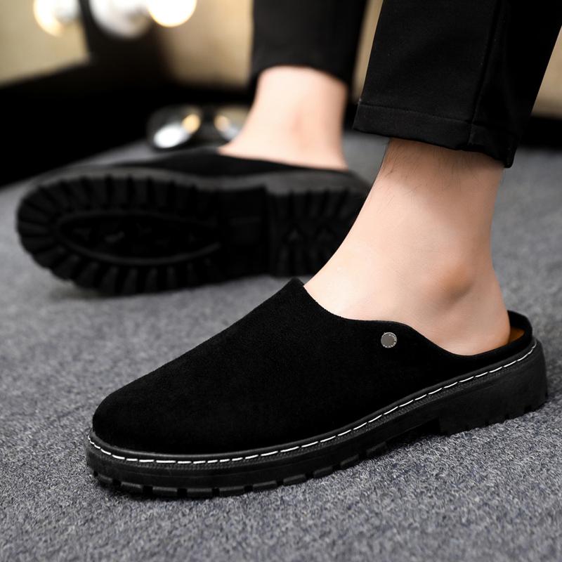 Platform Open Back Casual Shoes Half Shoes for Men Mules Black Loafers Slippers Closed-toe Backless Slides Sandal Slip On Flats